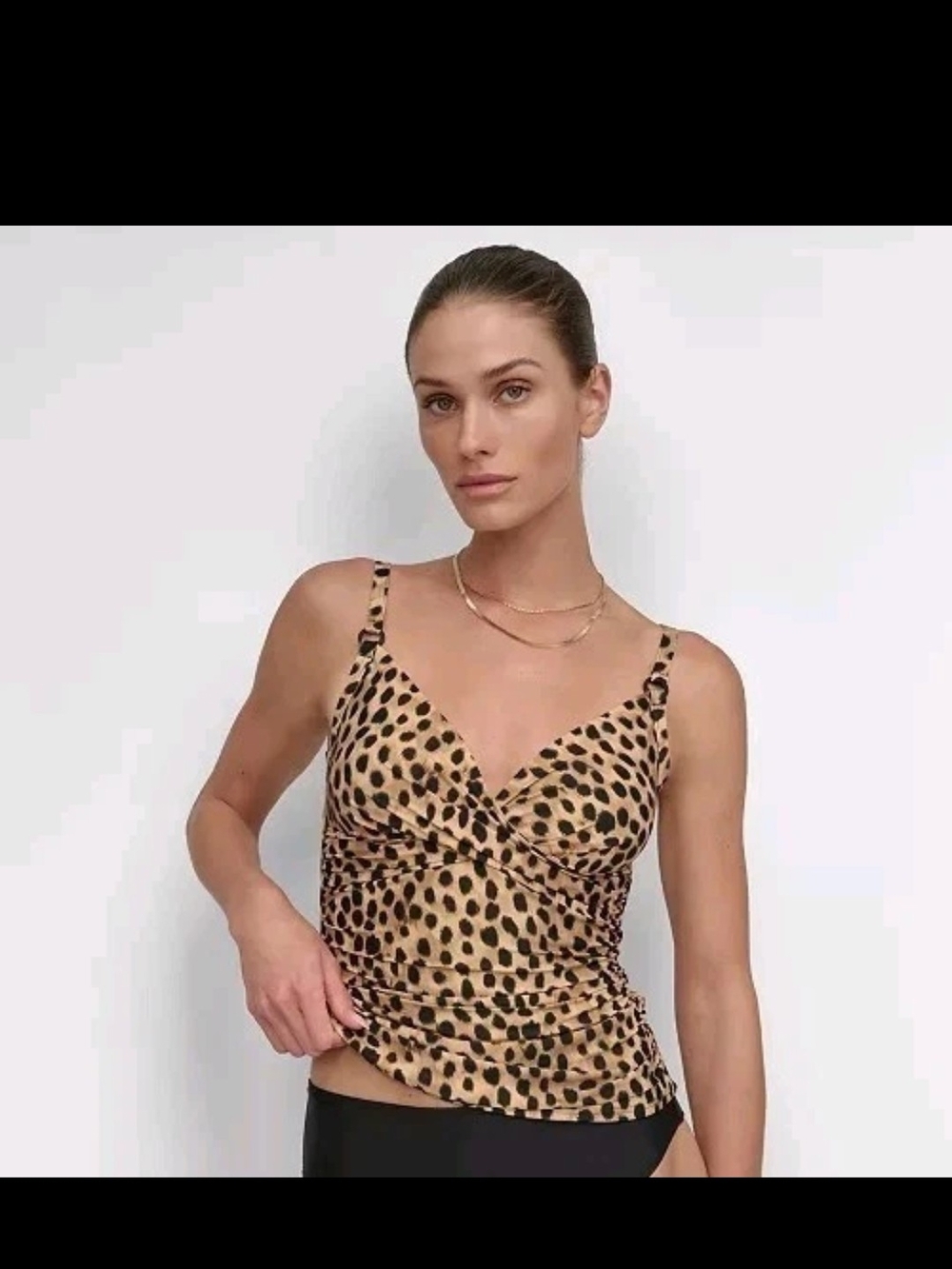 DKNY Leopard-Print Tankini Top with Black Swim Briefs. Top L & Bottom M